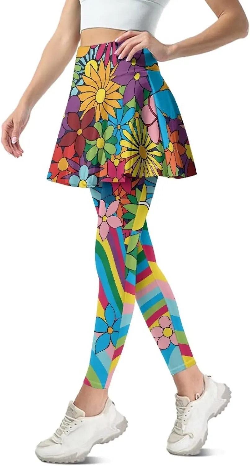Skirted Leggings for Women with Pockets Tummy Control High Waist Workout Yoga Pants