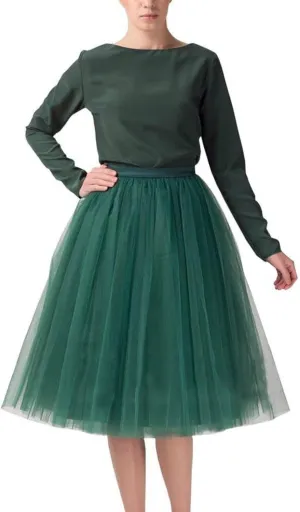 Skirts for Women 2025 Trendy Solid Mesh Skirt Knee Length Pleated Skirt Prom Party Performance Midi Skirt Fairy Skirt