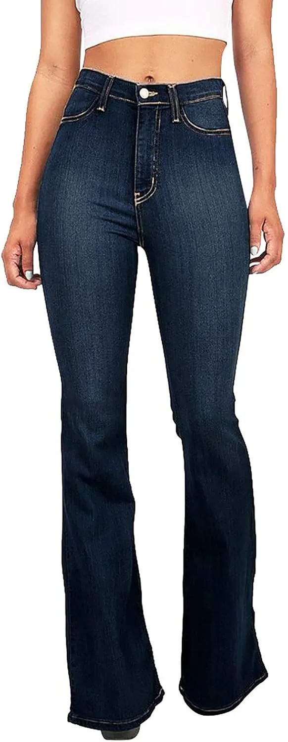 Slim-fit Flared Jeans for Women High Waisted Vintage Wide Leg Denim Pants Lightweight Casual Trousers with Pockets