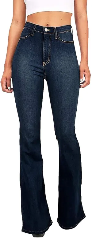 Slim-fit Flared Jeans for Women High Waisted Vintage Wide Leg Denim Pants Lightweight Casual Trousers with Pockets
