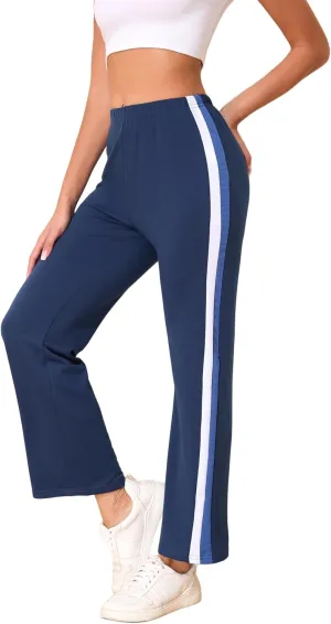 Sports Pants for Women High Waist Tummy Control Trousers Elastic Color Block Flare Sweatpants