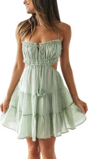 Spring Dresses for Women 2024 Plus Size 2024 Floral V Neck Tie Front Spaghetti Strap Beach Womens Tank Dress