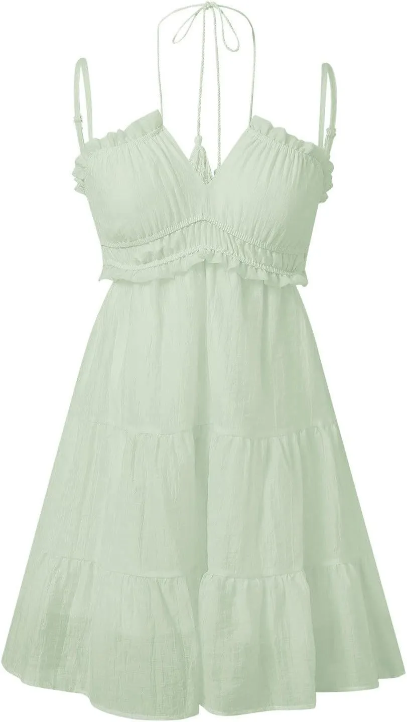 Spring Dresses for Women 2024 Plus Size 2024 Floral V Neck Tie Front Spaghetti Strap Beach Womens Tank Dress