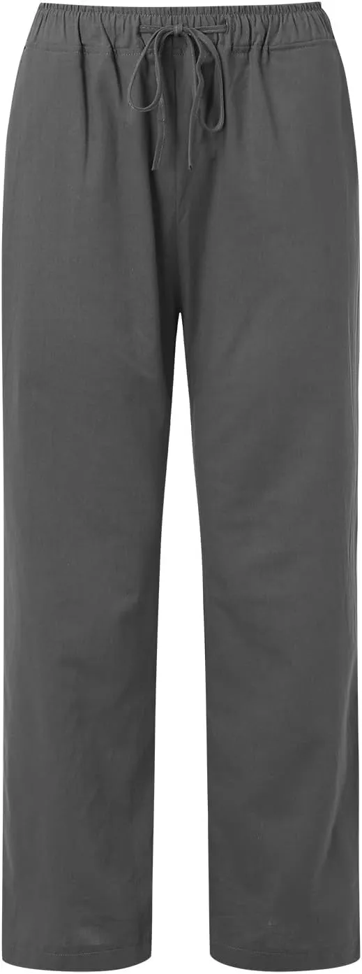 Summer Linen Pants for Womens 2025 Wide Leg Baggy Drawstring Elastic Waisted Palazzo Harem Trousers with Pockets