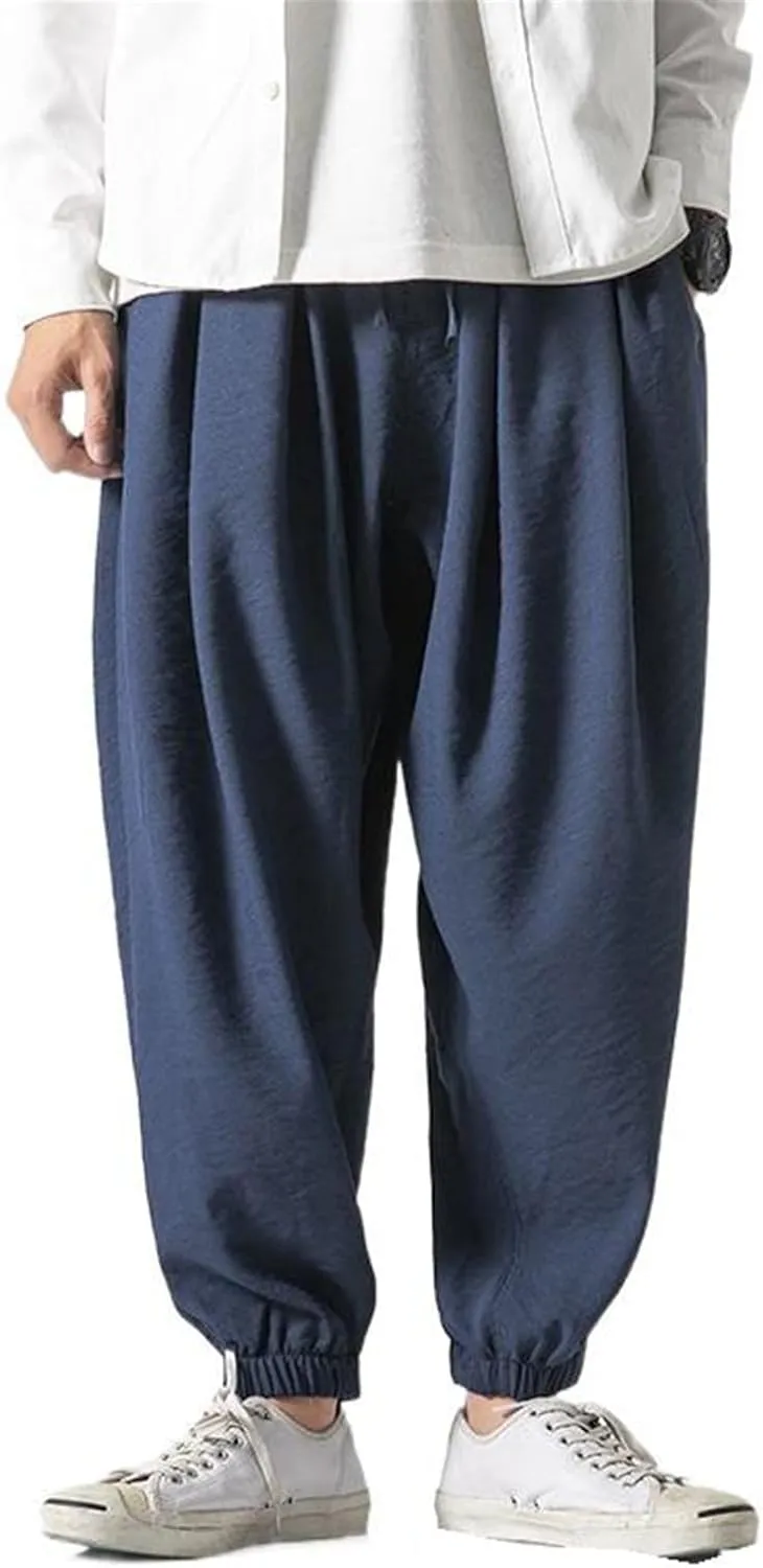 Summer Plus Size Chinese Style Cotton-Linen Ice Silk Harem Pants - Japanese Style Wide-Legged Trousers