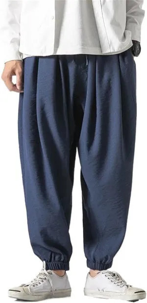 Summer Plus Size Chinese Style Cotton-Linen Ice Silk Harem Pants - Japanese Style Wide-Legged Trousers