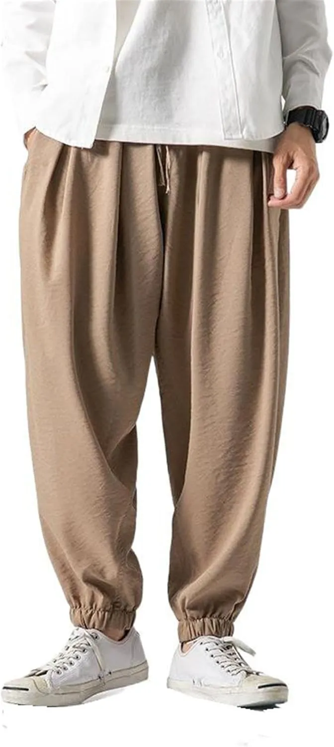 Summer Plus Size Chinese Style Cotton-Linen Ice Silk Harem Pants - Japanese Style Wide-Legged Trousers