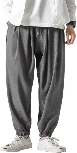 Summer Plus Size Chinese Style Cotton-Linen Ice Silk Harem Pants - Japanese Style Wide-Legged Trousers