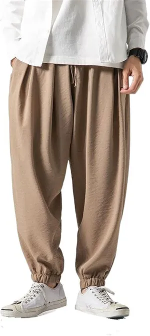 Summer Plus Size Chinese Style Cotton-Linen Ice Silk Harem Pants - Japanese Style Wide-Legged Trousers