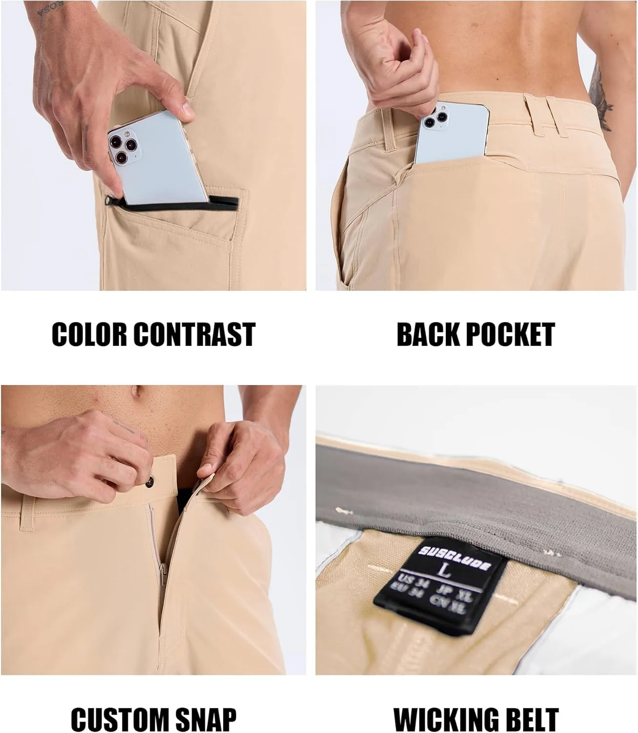 Susclude Men's Casual Shorts Stretch Golf Shorts 10" Quick Dry Summer Fishing Hiking Work Shorts with 6 Pockets