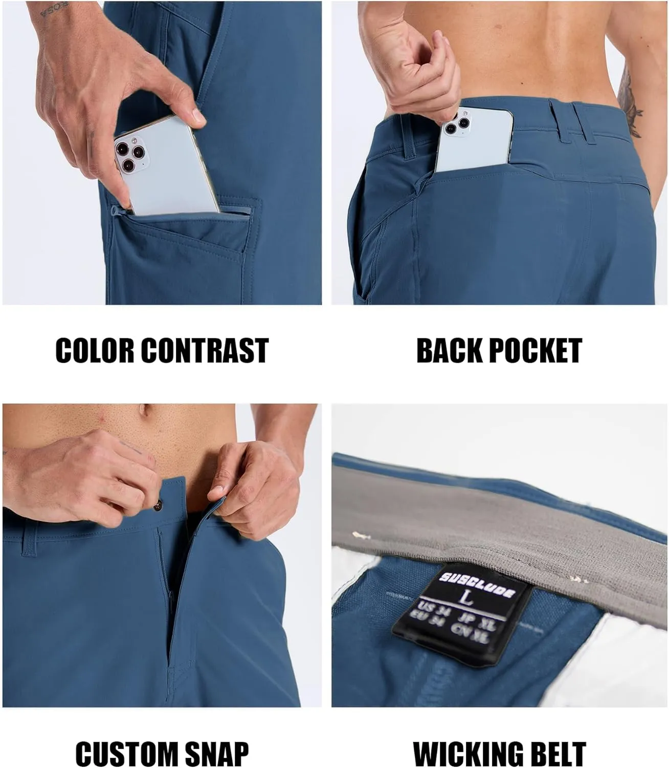 Susclude Men's Casual Shorts Stretch Golf Shorts 10" Quick Dry Summer Fishing Hiking Work Shorts with 6 Pockets
