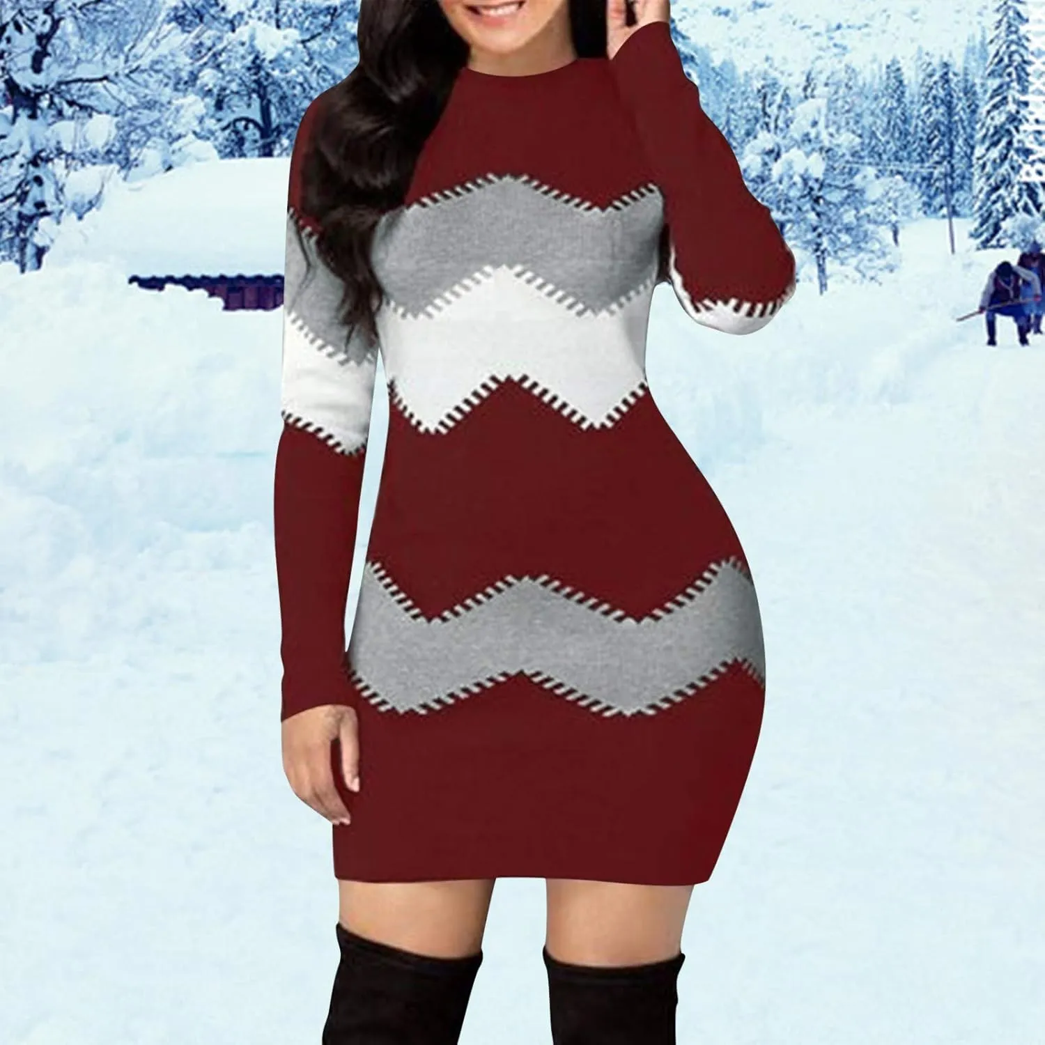 Sweater Dress for Women Plus Size Long Sleeve Crewneck Rib Knit Casual Fitted Sexy Midi Bodycon Fall Winter Dresses