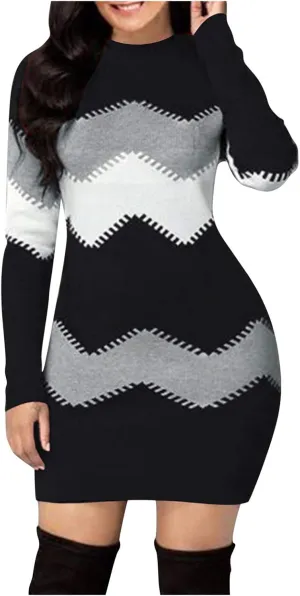 Sweater Dress for Women Plus Size Long Sleeve Crewneck Rib Knit Casual Fitted Sexy Midi Bodycon Fall Winter Dresses