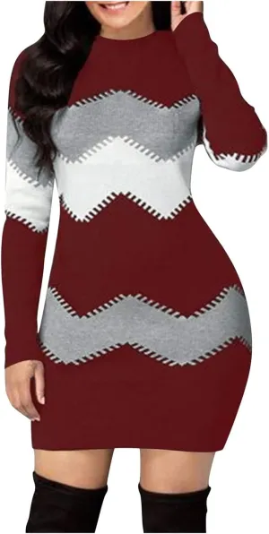 Sweater Dress for Women Plus Size Long Sleeve Crewneck Rib Knit Casual Fitted Sexy Midi Bodycon Fall Winter Dresses