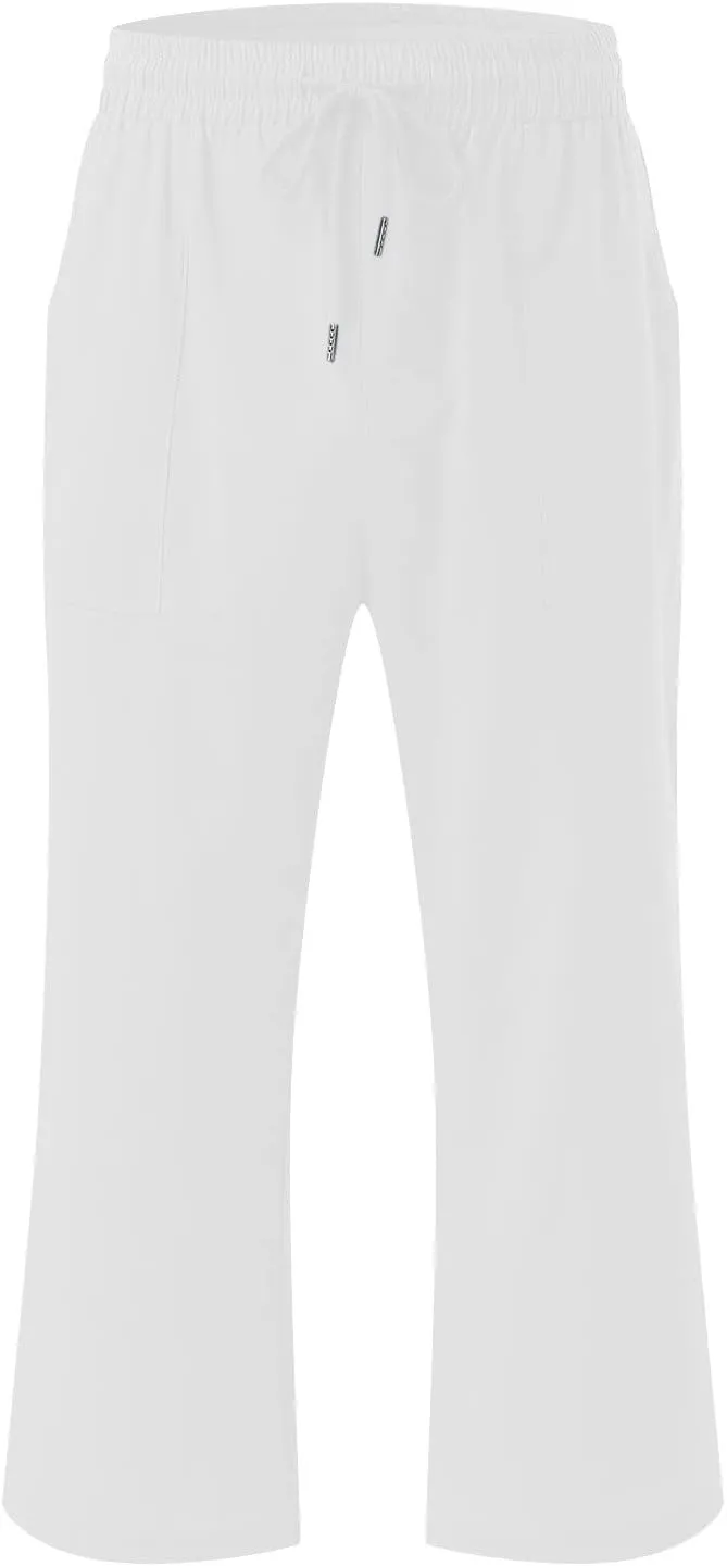 TARIENDY Capri Pants for Women Summer Casual Lounge Pants Wide Leg Pants Elastic Drawstring Cropped Trousers with Pockets