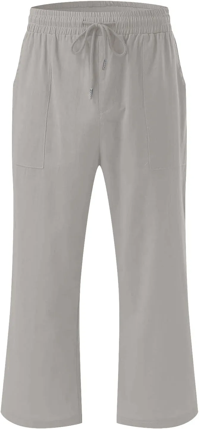 TARIENDY Capri Pants for Women Summer Casual Lounge Pants Wide Leg Pants Elastic Drawstring Cropped Trousers with Pockets