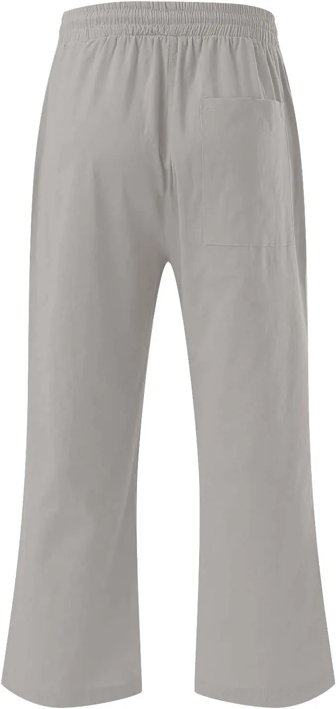 TARIENDY Capri Pants for Women Summer Casual Lounge Pants Wide Leg Pants Elastic Drawstring Cropped Trousers with Pockets