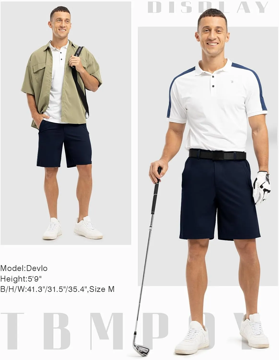 TBMPOY Men's 9" Golf Shorts Quick Dry Casual Shorts Dress Shorts Flat Front Stretch Lightweight for Work Business Travel