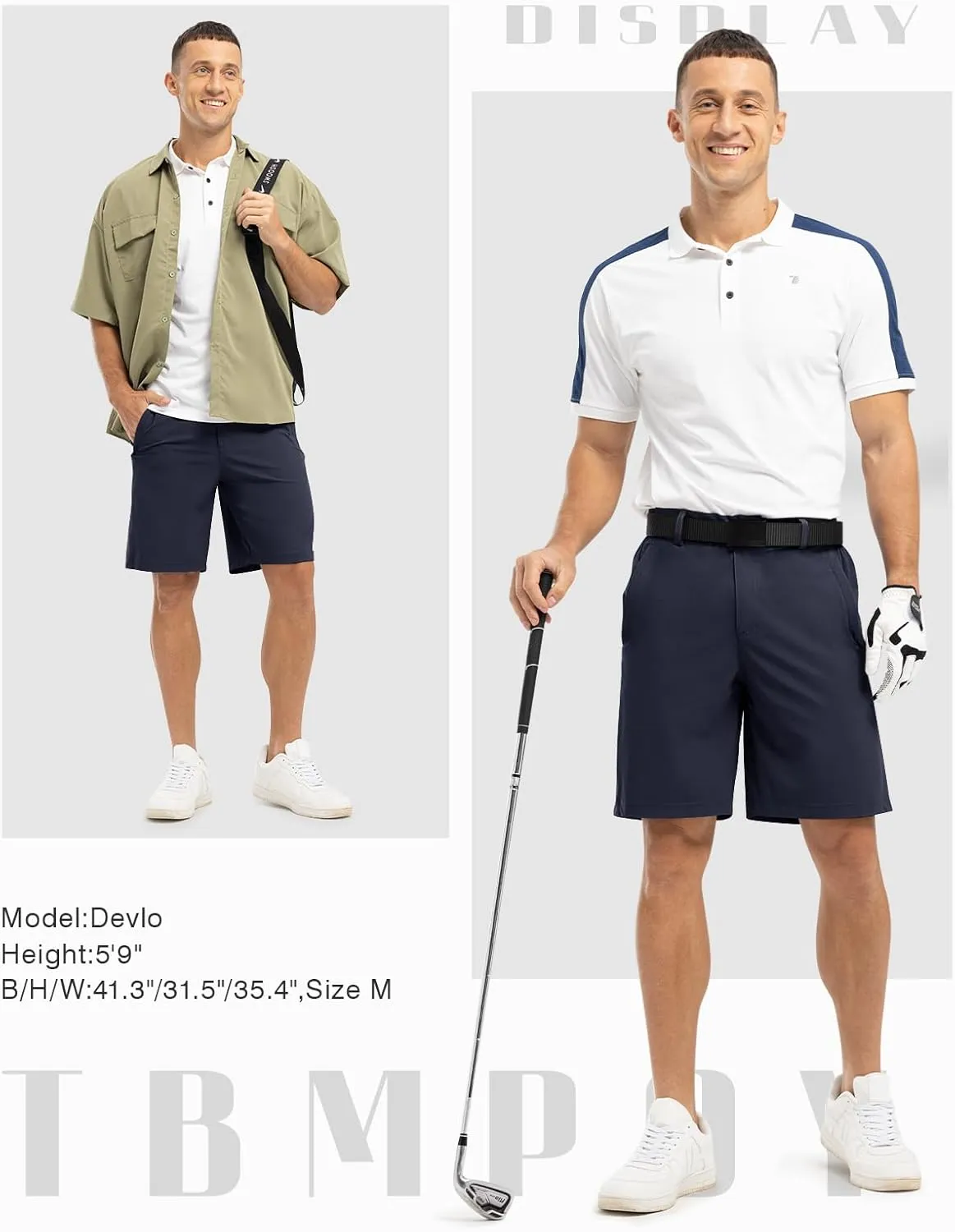 TBMPOY Men's 9" Golf Shorts Quick Dry Casual Shorts Dress Shorts Flat Front Stretch Lightweight for Work Business Travel