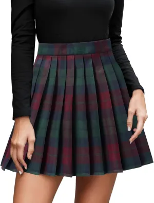 Teen Girls Pleated Mini Skirt Preppy Plaid Skirts Elastic High Waisted Uniform Skirt Plus Size Tartan Skirts for School Girl