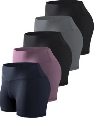 TELALEO 5 Pack 3"/5" Womens Volleyball Shorts Spandex Compression Shorts Workout Performance High Waist Yoga Biker Shorts