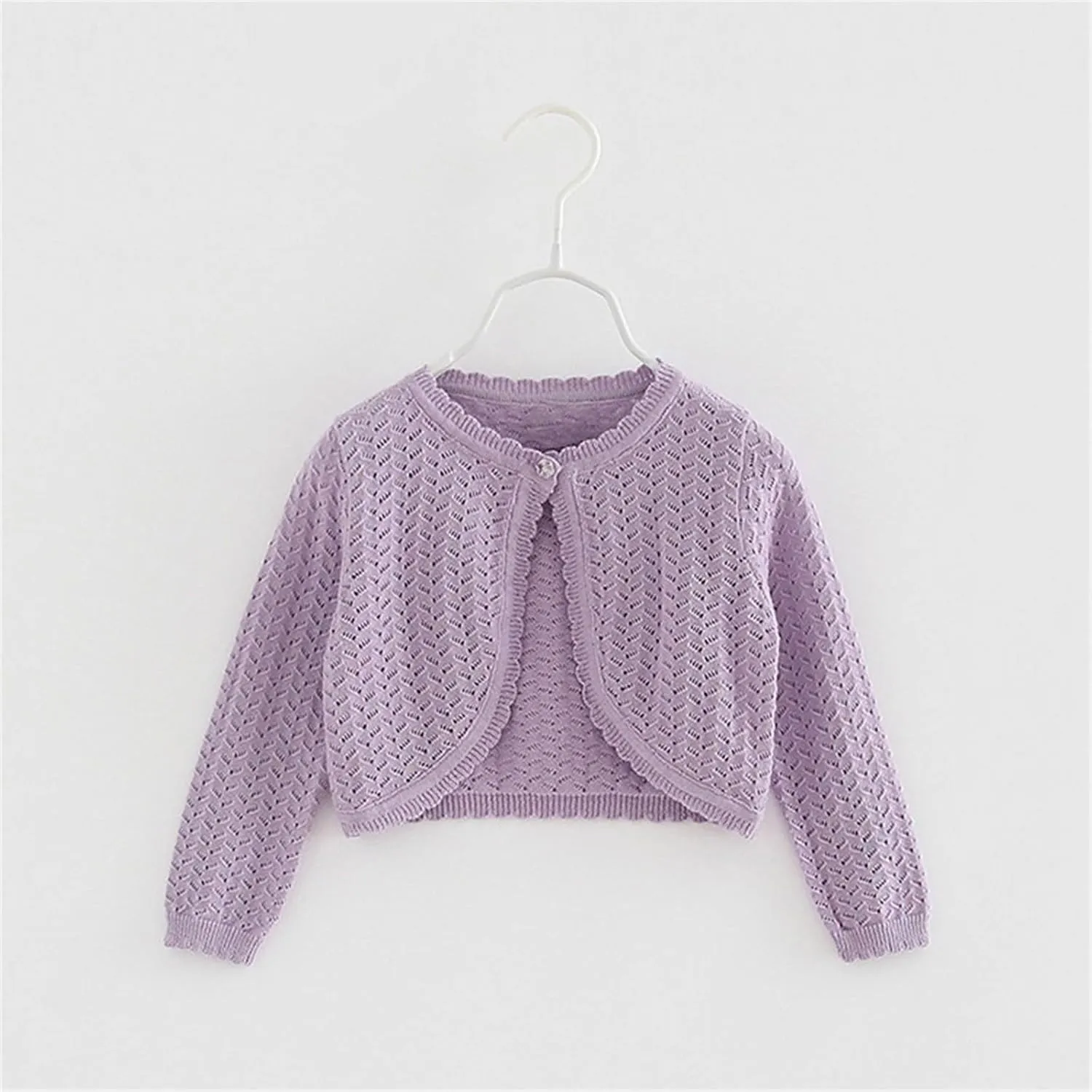 Toddler Baby Girls Shru Bolero Cardigan Knitted Long Sleeve Button Closure Lace Cropped Sweaters Tops Outwear