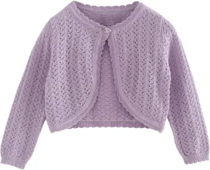 Toddler Baby Girls Shru Bolero Cardigan Knitted Long Sleeve Button Closure Lace Cropped Sweaters Tops Outwear