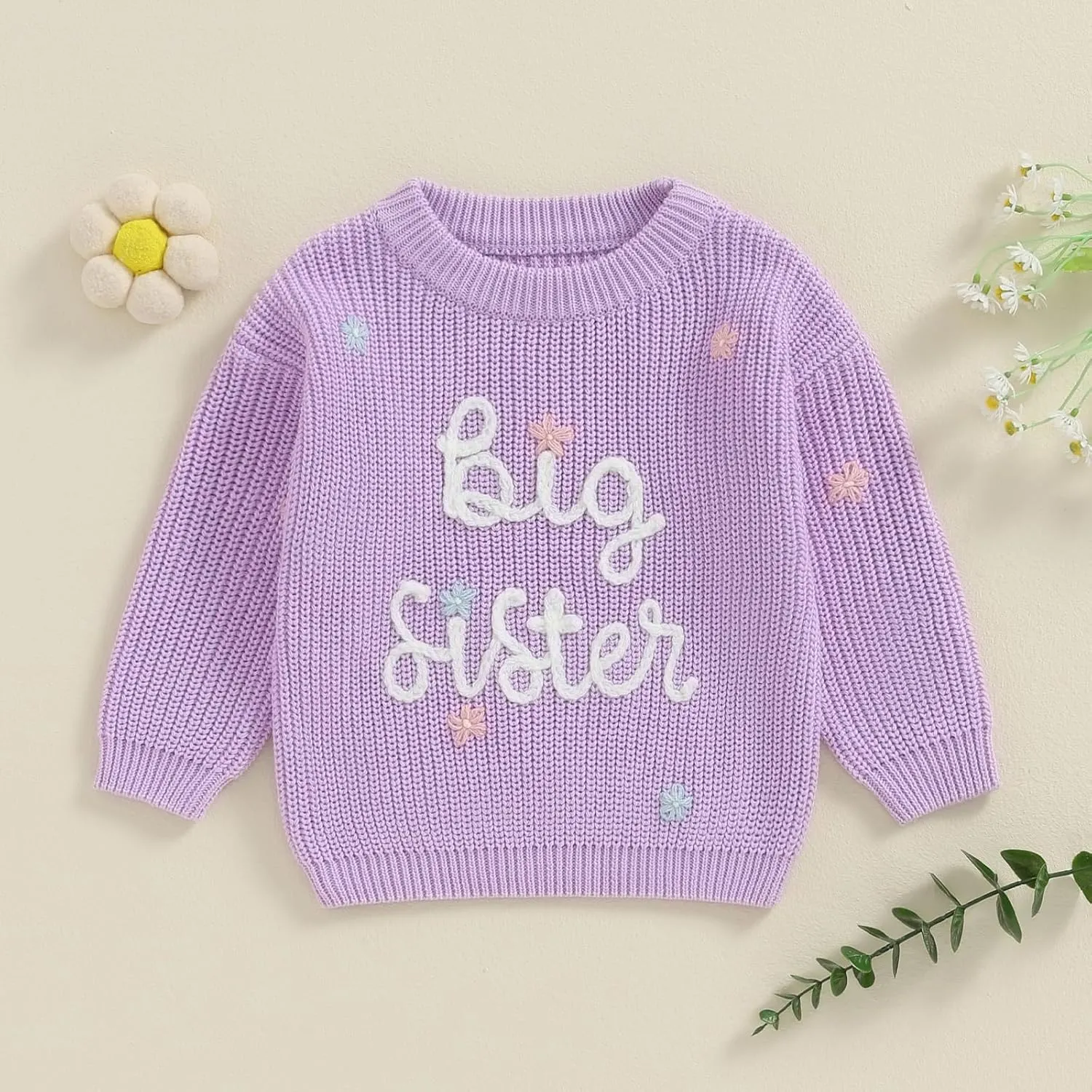 Toddler Infant Baby Girl Knit Sweater Big Sister Little Sister Matching Outfits Long Sleeve Pullover Sweatshirt