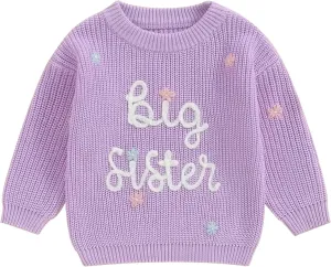Toddler Infant Baby Girl Knit Sweater Big Sister Little Sister Matching Outfits Long Sleeve Pullover Sweatshirt