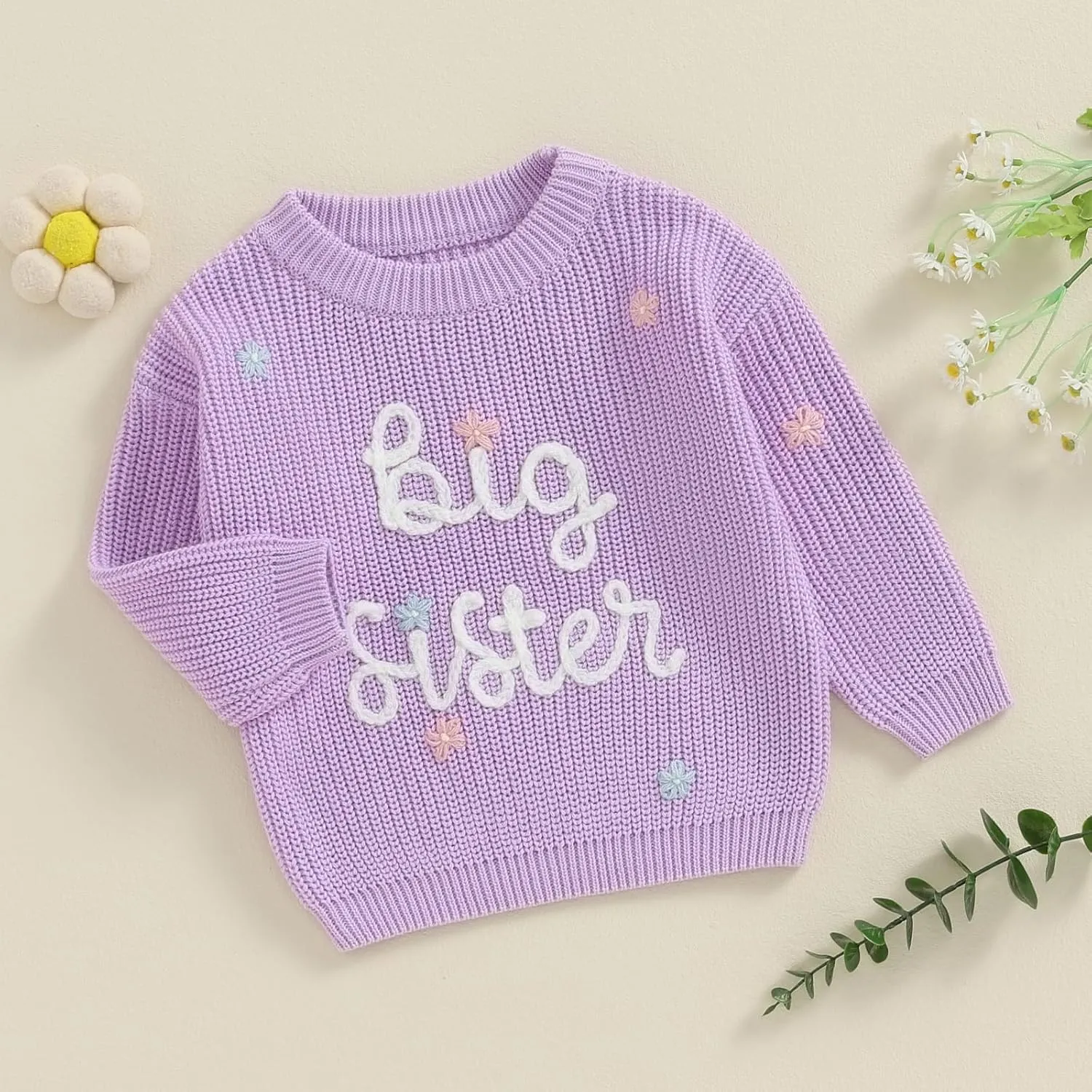Toddler Infant Baby Girl Knit Sweater Big Sister Little Sister Matching Outfits Long Sleeve Pullover Sweatshirt