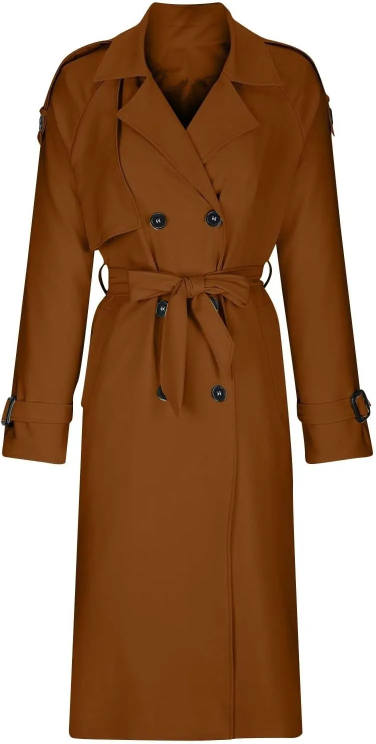 Trench Coat For Women 2024 Winter Trendy Pea Coats Double Breasted Fall Fashion Lapel Collar Outerwear Long Jacket