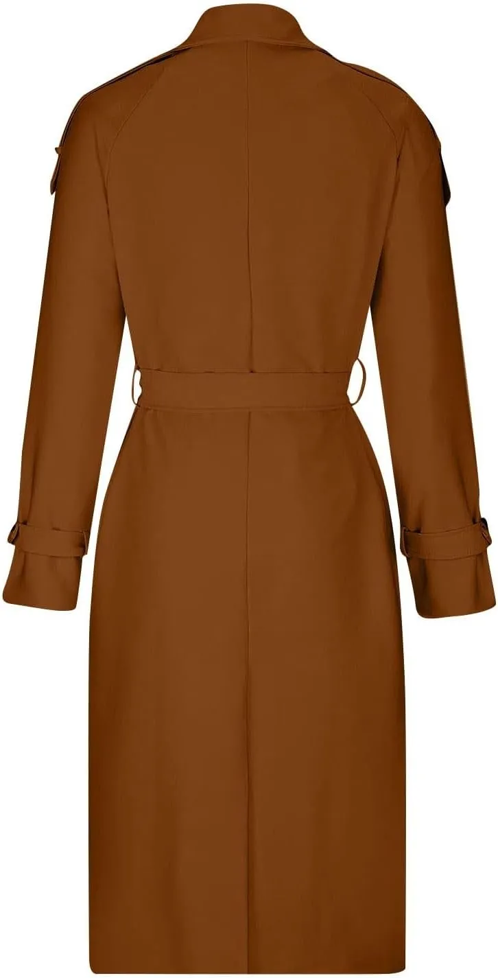 Trench Coat For Women 2024 Winter Trendy Pea Coats Double Breasted Fall Fashion Lapel Collar Outerwear Long Jacket