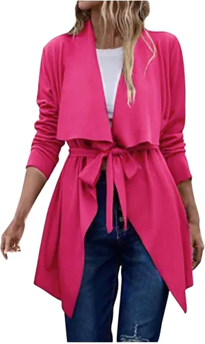 Trench Coat for Women Lightweight V Neck Fall Outfit Long Sleeve Belted Casual Pea Coat Office Work Jackets