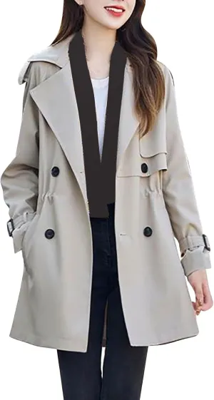Trench Coat Women Double-Breasted Hooded Jackets Spring Fall Long Fit Outerwear 2024 Fashion Overcoat with Pocket