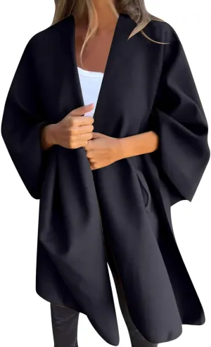 Trench Coat Women Oversized Cardigans V Neck Bat Sleeve Jackets Solid Color Fall Pea Coats Windproof Overcoat