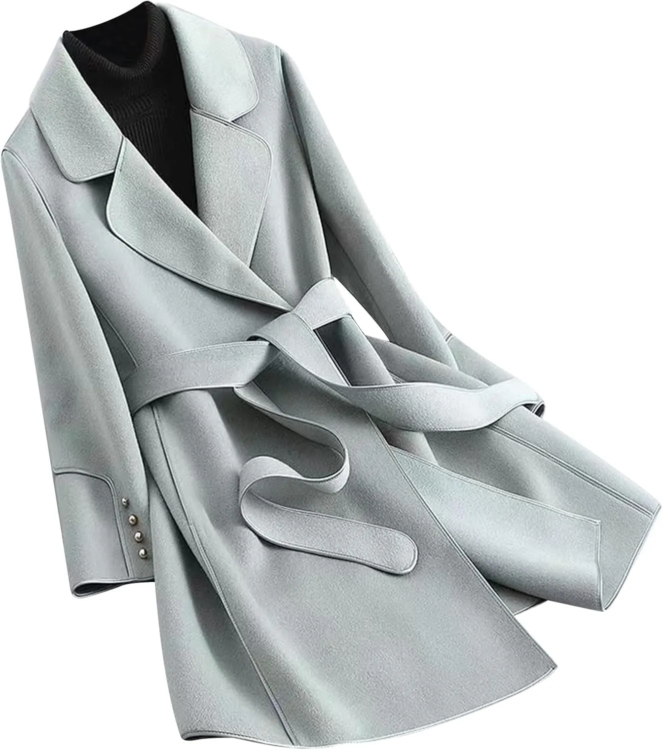 Trench Coats for Women 2024 Winter Warm Wool Blend Overcoats Double Breasted Notch Lapel Pea Coat with Belts