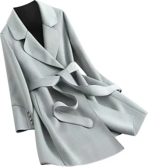 Trench Coats for Women 2024 Winter Warm Wool Blend Overcoats Double Breasted Notch Lapel Pea Coat with Belts