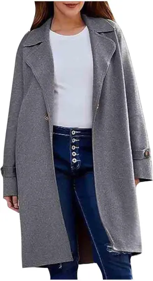 Trench Coats for Women 2024 Wool Blend Warm Winter Coats 2024 Casual Notch Lapel Single-Breasted Pea Coats
