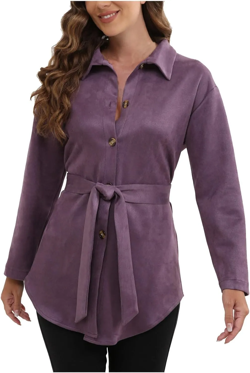 Trench Coats for Women Casual Button Classic Lapel Overcoat Oversized Mid-Long Length Wool Pea Coats With Belt