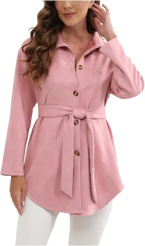 Trench Coats for Women Casual Button Classic Lapel Overcoat Oversized Mid-Long Length Wool Pea Coats With Belt