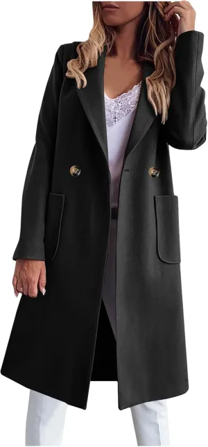 Trench Coats for Women, Mid Long Windproof Coat Single Breasted Winter Slim Fit Jacket Solid Windbreaker Outerwear