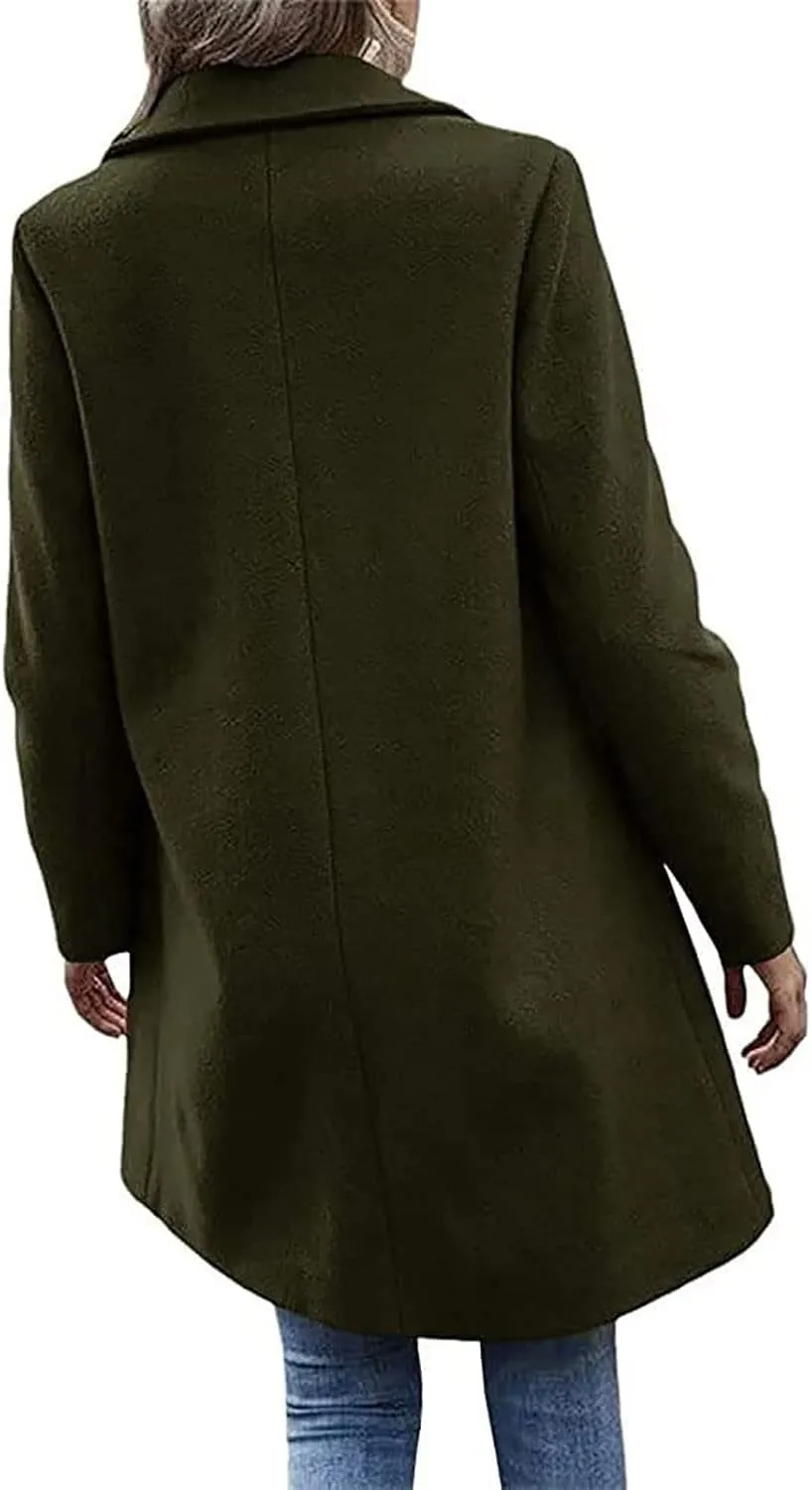 Trench Coats for Women, Mid Long Windproof Coat Single Breasted Winter Slim Fit Jacket Solid Windbreaker Outerwear