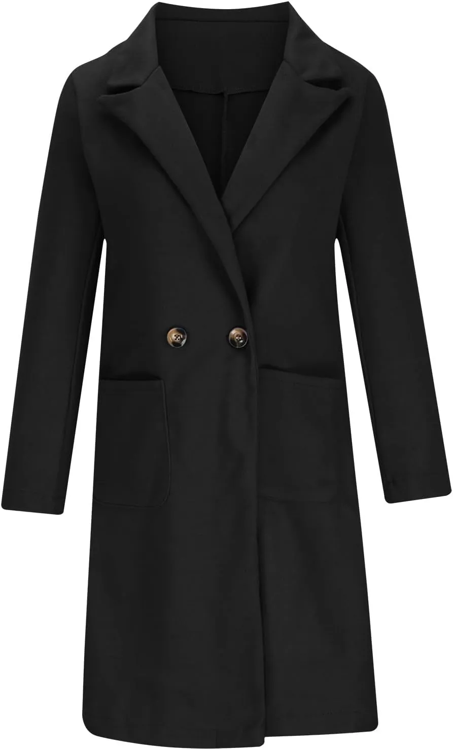 Trench Coats for Women, Mid Long Windproof Coat Single Breasted Winter Slim Fit Jacket Solid Windbreaker Outerwear