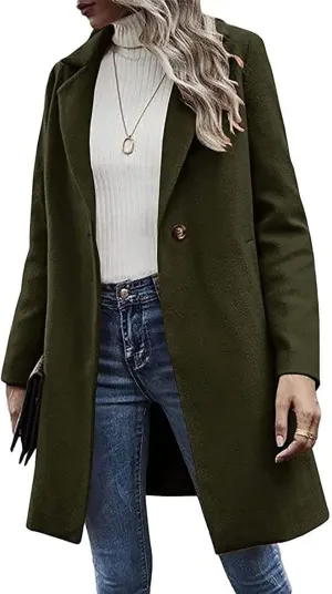 Trench Coats for Women, Mid Long Windproof Coat Single Breasted Winter Slim Fit Jacket Solid Windbreaker Outerwear