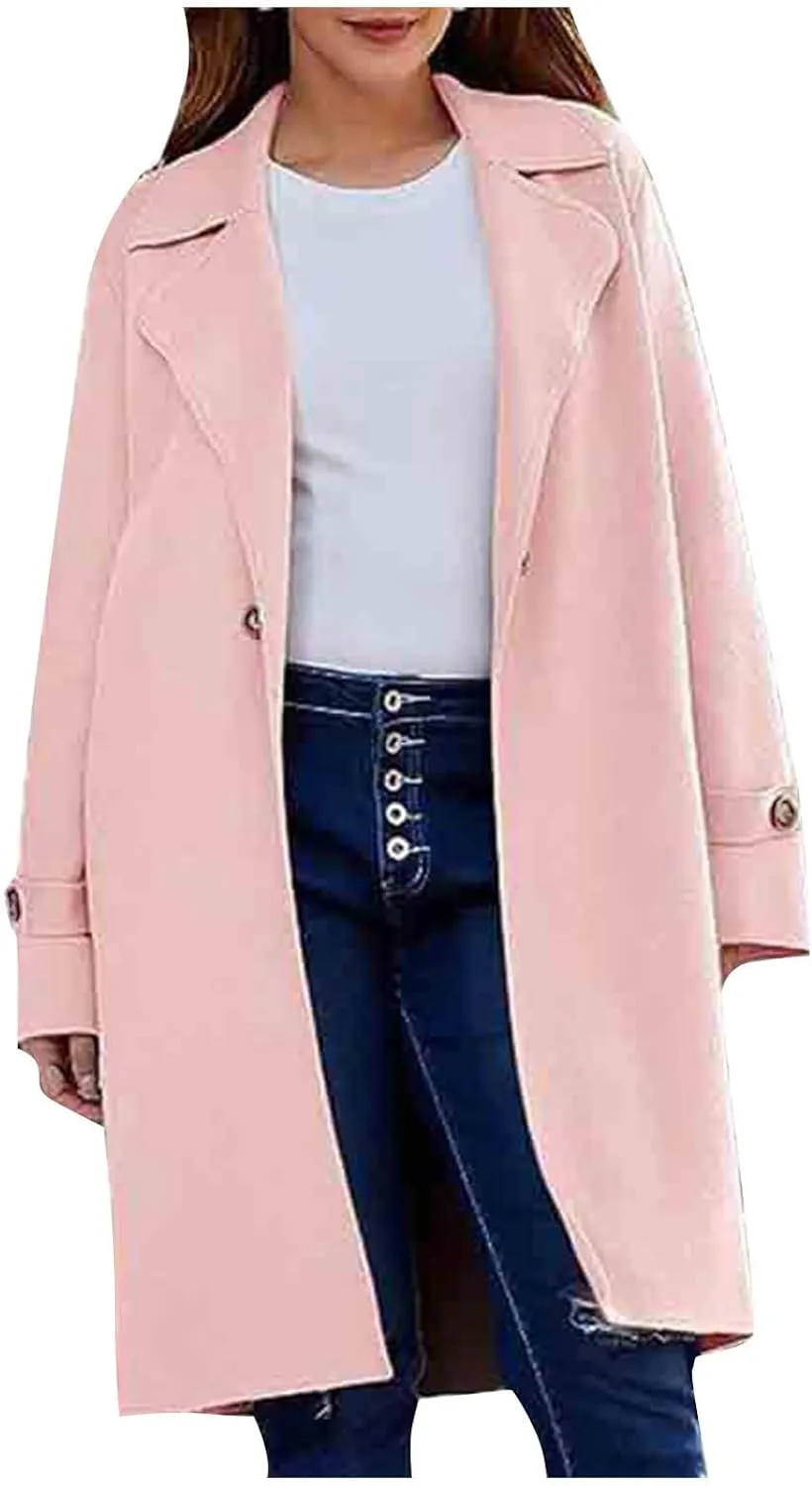 Trench Coats for Women Open Front Coatigan Pea Coat Long Sleeve Lapel Collared Wool Winter Coat Ovecoats