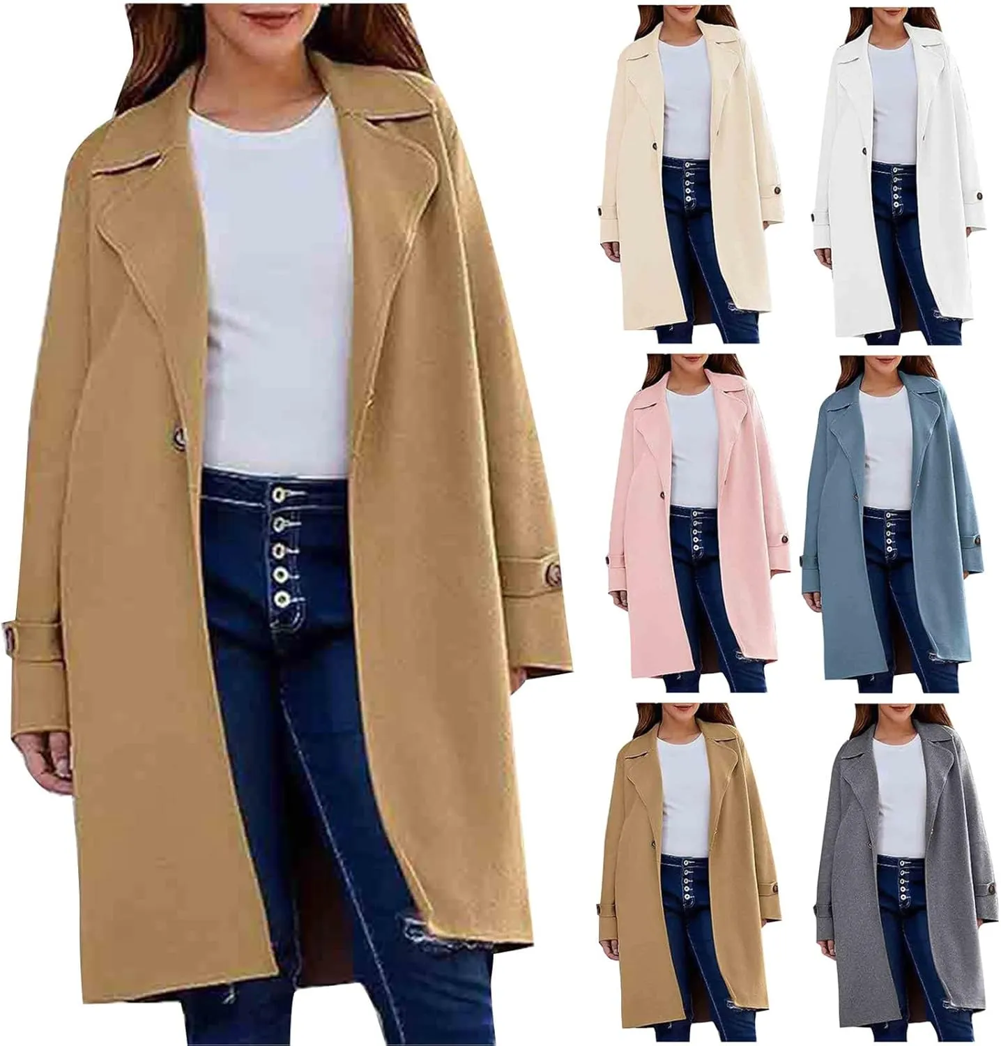 Trench Coats for Women Open Front Coatigan Pea Coat Long Sleeve Lapel Collared Wool Winter Coat Ovecoats