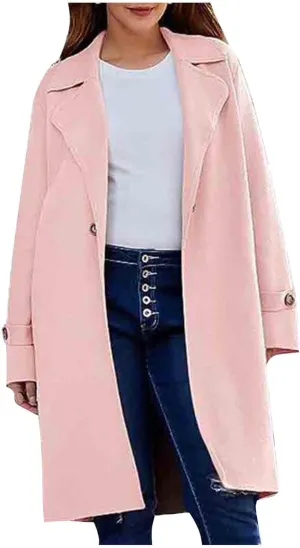 Trench Coats for Women Open Front Coatigan Pea Coat Long Sleeve Lapel Collared Wool Winter Coat Ovecoats