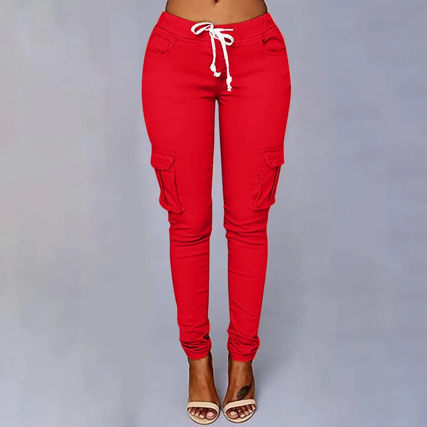 tuduoms Womens Cigarette Cargo Pants Stretchy Skinnys High Rise Skinny Butt Lifting Stretch Jogger Slimming Tactical Pants