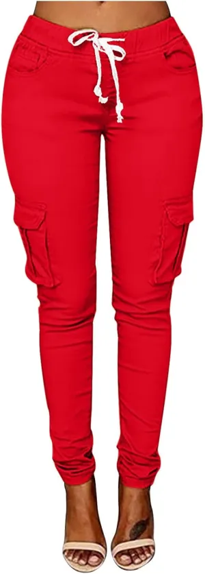 tuduoms Womens Cigarette Cargo Pants Stretchy Skinnys High Rise Skinny Butt Lifting Stretch Jogger Slimming Tactical Pants