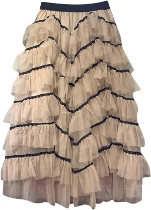 Tulle Skirt for Women Mesh Ballet Party Tutu Skirt Elegant A-Line Midi Skirt Elastic High Waist Tiered Skirts
